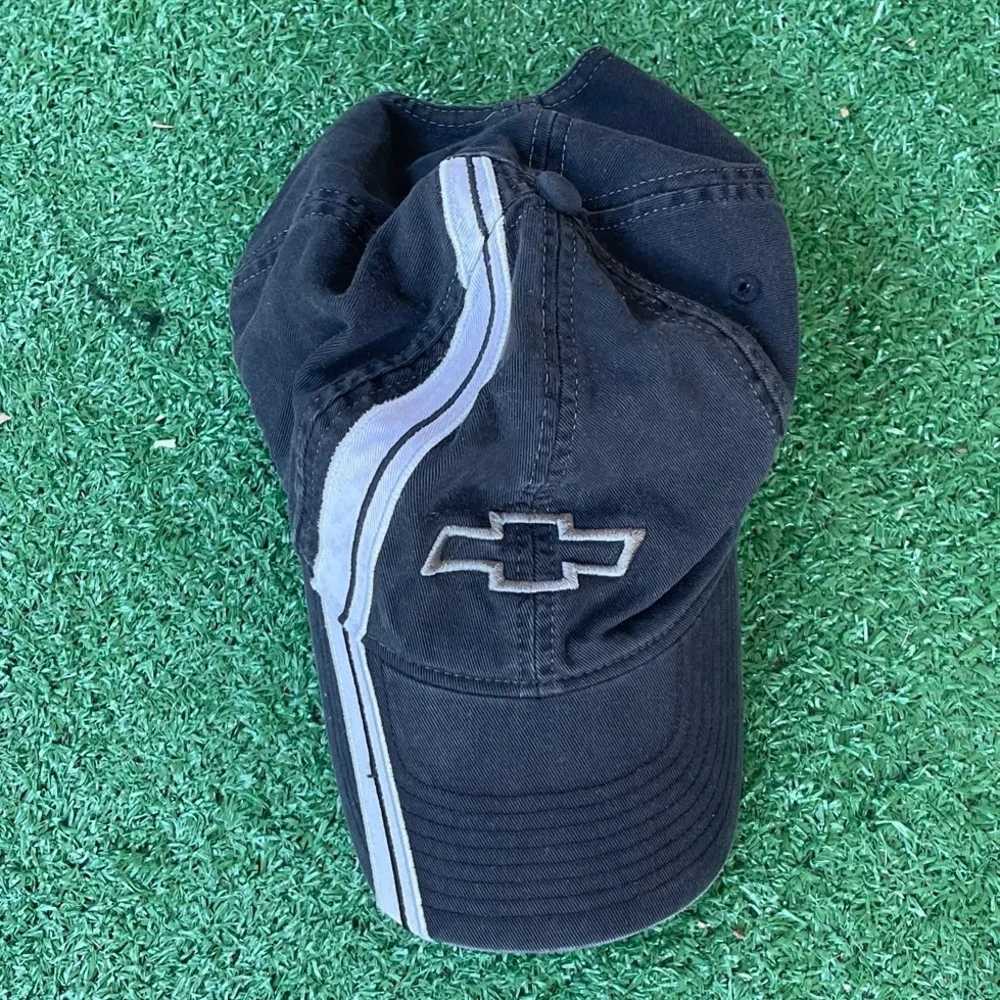 Chevrolet Black and Gray Embroidered Logo Racing Stripe Baseball Cap